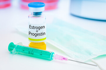 estrogen and progestin hormone injection vial for female hormone therapy