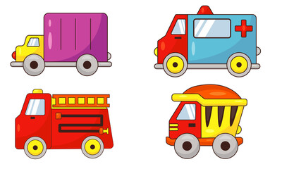 Set of children's toys transport, cars
