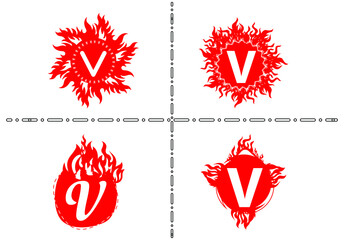 Fire V Letter Logo And Icon Design Template