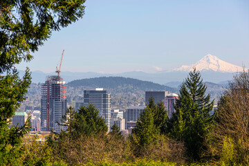 High-rise building construction in Portland , Oregon