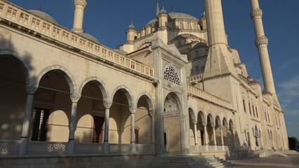 Adana, Turkey - 18th of June 2021: 4K Front of the building of the Sabancı Merkez Camii mosque
