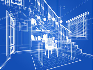 sketch design of interior working room,3d rendering