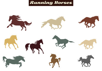 Running Horses Icon Set In Different Colors