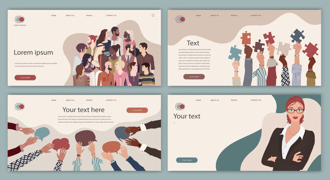 Editable website page template. Company or corporate banner layout of multicultural and multiethnic people. Business design. Corporate marketing. Cover and poster for web or social media
