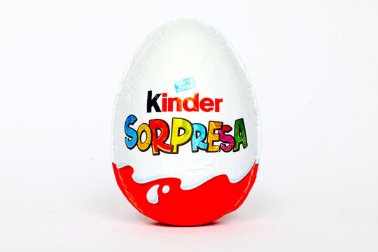Italy &ndash; April 6, 2022: Kinder Surprise Chocolate Eggs. Kinder Surprise is a brand of food products of Ferrero