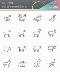 Vector livestock line icon set isolated on transparent background.