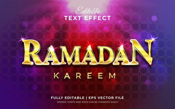 Ramadan kareem 3d editable text effect with glamor purple color theme