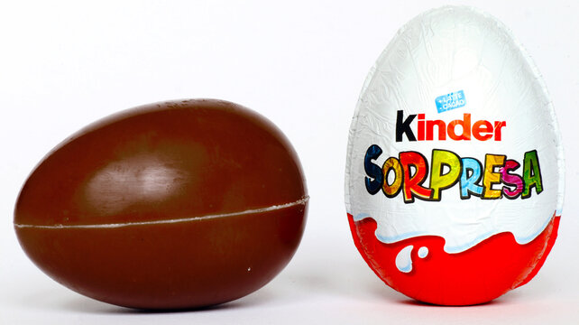 Italy &ndash; April 6, 2022: Kinder Surprise Chocolate Eggs. Kinder Surprise is a brand of food products of Ferrero