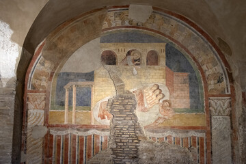 Ancient fresco inside the basilica of San Saba in Rome.