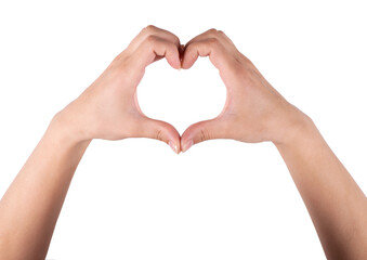 Fototapeta premium Female hands making sign Heart by fingers, isolated on white background Love concept on Valentine day