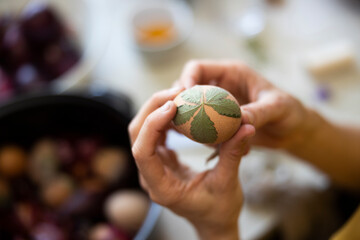 Easter Egg Floral Traditional Decoration Process Close Up