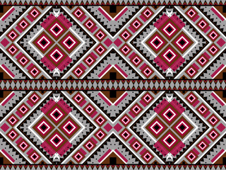 Seamless pattern Tribal Art Ikat in traditional classic red gray, black,white colors. Design for decor interior texture textile background,carpet,clothing,fabric,embroidery vector illustration