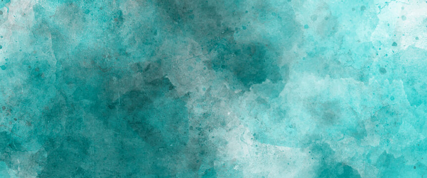 Abstract watercolor paint background by teal color blue and green with liquid fluid texture with abstract cloudy sky concept with color splash design.	