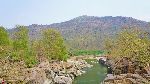Beautiful landscapes or scenic view of hogenakkal, Tamilnadu, India. Tourist place 120 kilometres from Bangalore City.
