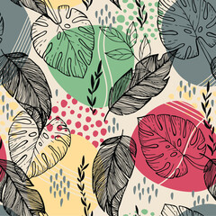Artistic seamless pattern with abstract leaves. Modern design for paper, cover, fabric, interior decor and other users. © Любовь Овсянникова