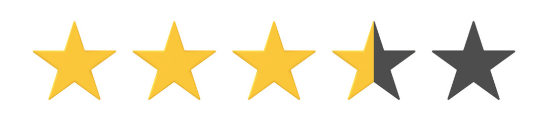 Obraz premium Rating five stars. 3d vector gold stars to indicate the rating of products or films.