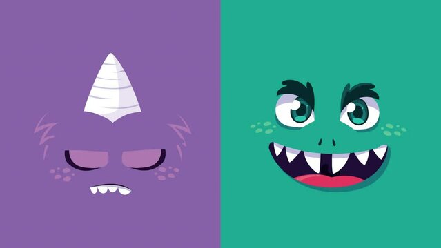 purple and green monsters characters
