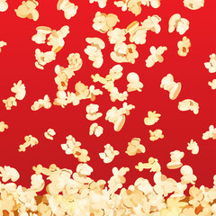 Popcorn pieces background for cinema, movie, food concepts. Cartoon vector illustration.