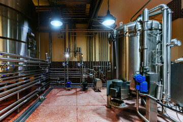 Craft beer production line in modern brewery