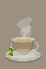 porcelain cup with tea hot drink tonic vector illustration