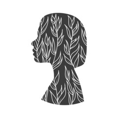 Woman's silhouette with plants. Vector illustration isolated on white background
