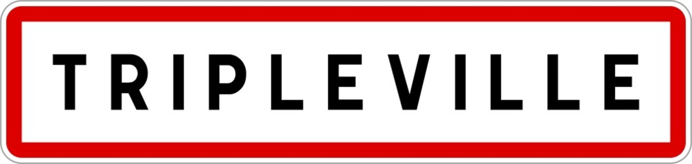 Fototapeta premium Panneau entrée ville agglomération Tripleville / Town entrance sign Tripleville
