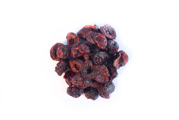 Freeze-Dried Cherry Pieces in Pile Top Down Shot Isolated on White