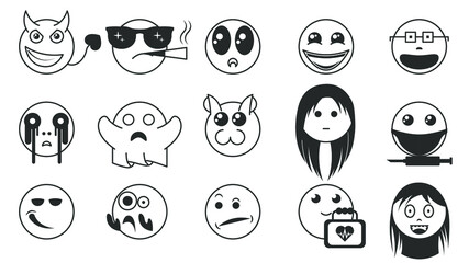 Fototapeta premium Set Of DIfferent Black Line Smile Vector Icon Emoticons Sign Doodle