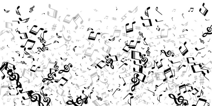 Music notes flying vector background. Song