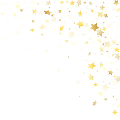 Flying gold star sparkle vector with white background.