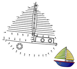 Dot to Dot Sailboat Isolated Coloring Page 