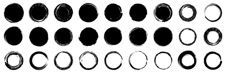 Grunge round shapes. Grunge banner collection. Brush circle set. Vector