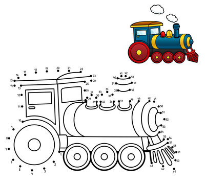 Dot to Dot Steam Locomotive Isolated Coloring 