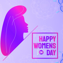 Happy Women's Day Card Design with text 8th March International women's day.