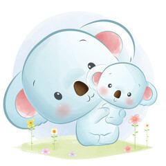 koala bear mother holding cute baby koala