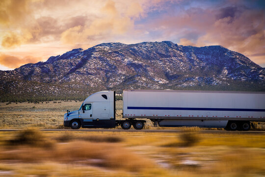 Semi Trucks on the Nevada Highway, USA. Trucking in Utah , USA - 2016: