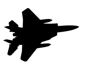 Black silhouette vector cartoon fighter. Combat aircraft in isolate on a white background.