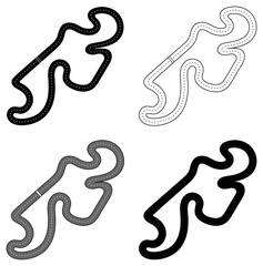 Large Car Race Track Circuit Clipart Set - Outline, Silhouette and Color