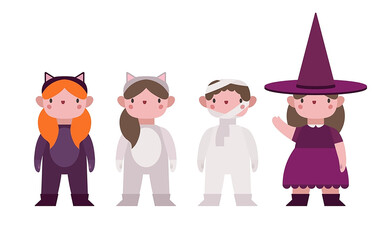 Vector collection of Cute Little Characters in Halloween Costumes. Flat Design set © christina kostiv
