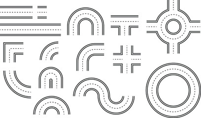Road Segment Pieces Clipart Set - Outline