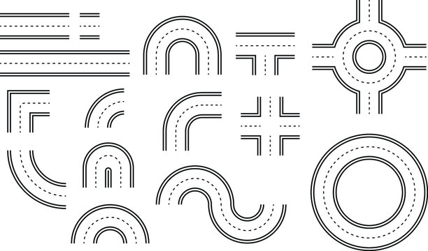Road Segment Pieces Clipart Set - Outline