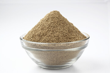 Indian spices Black Pepper powder in a glass bowl  