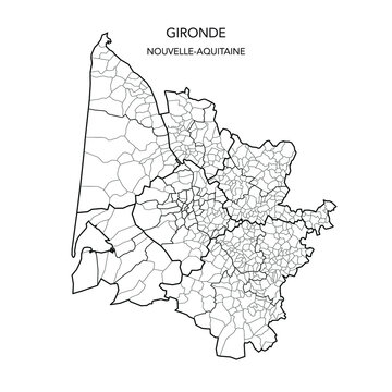 Vector Map of the Geopolitical Subdivisions of the Department of Gironde Including Arrondissements, Cantons and Municipalities as of 2022 - Nouvelle Aquitaine - France