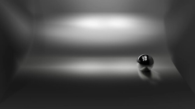 abstract gray metallic background. the chrome sphere rolls back and forth. looped animation. 3d render