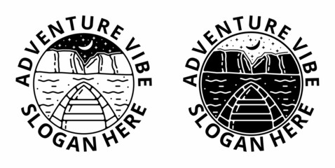 boat monoline vintage outdoor badge design