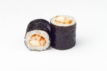 Rolls on a white background, rolls and sushi, sushi with different fillings