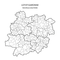 Vector Map of the Geopolitical Subdivisions of the French Department of Lot-et-Garonne Including Arrondissements, Cantons and Municipalities as of 2022 - Nouvelle Aquitaine - France