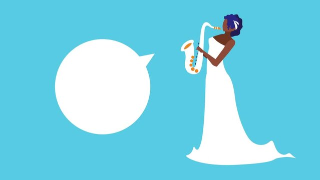 afro female musician playing saxo character