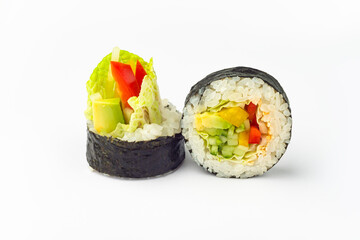 Rolls on a white background, rolls and sushi, sushi with different fillings