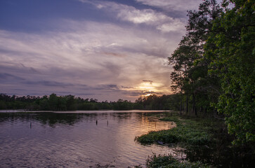A quiet evening during sunset at the lake.